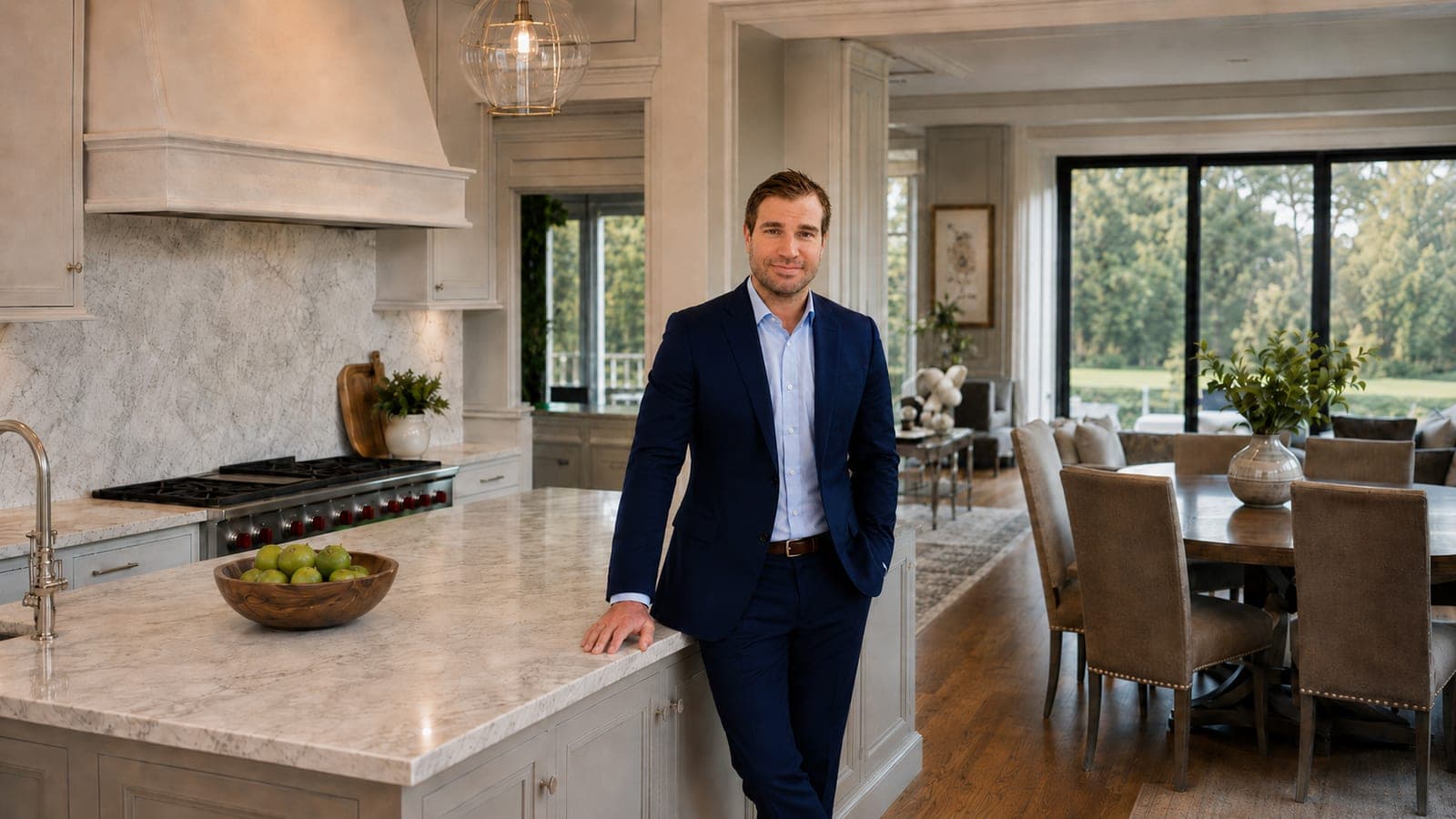Matt Caiola in a luxury kitchen and great room