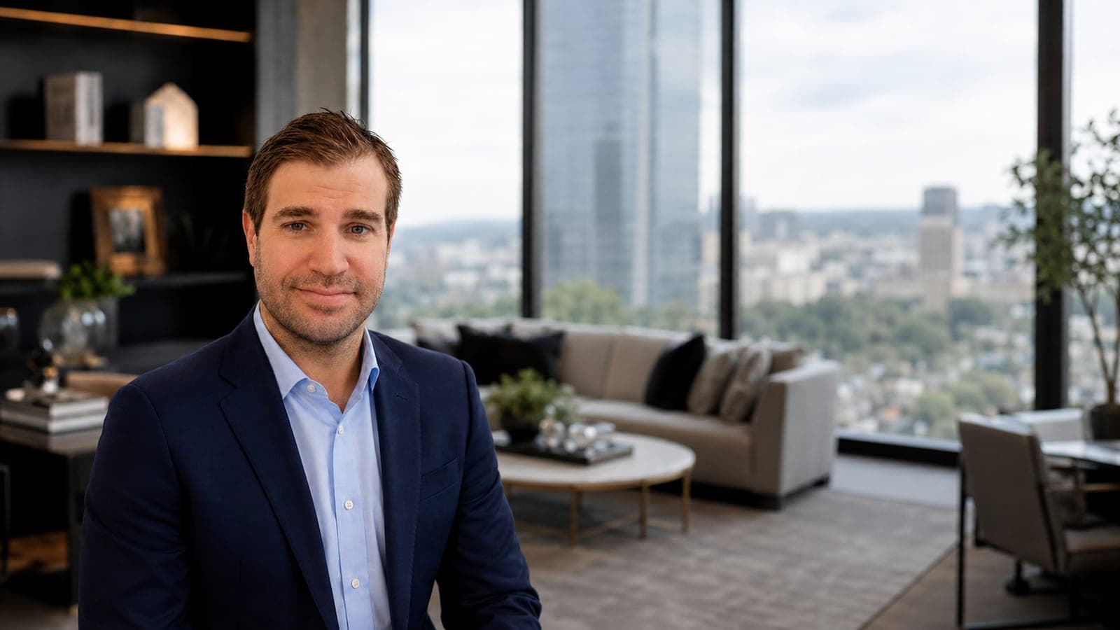 Matt Caiola in a light-filled luxury living room